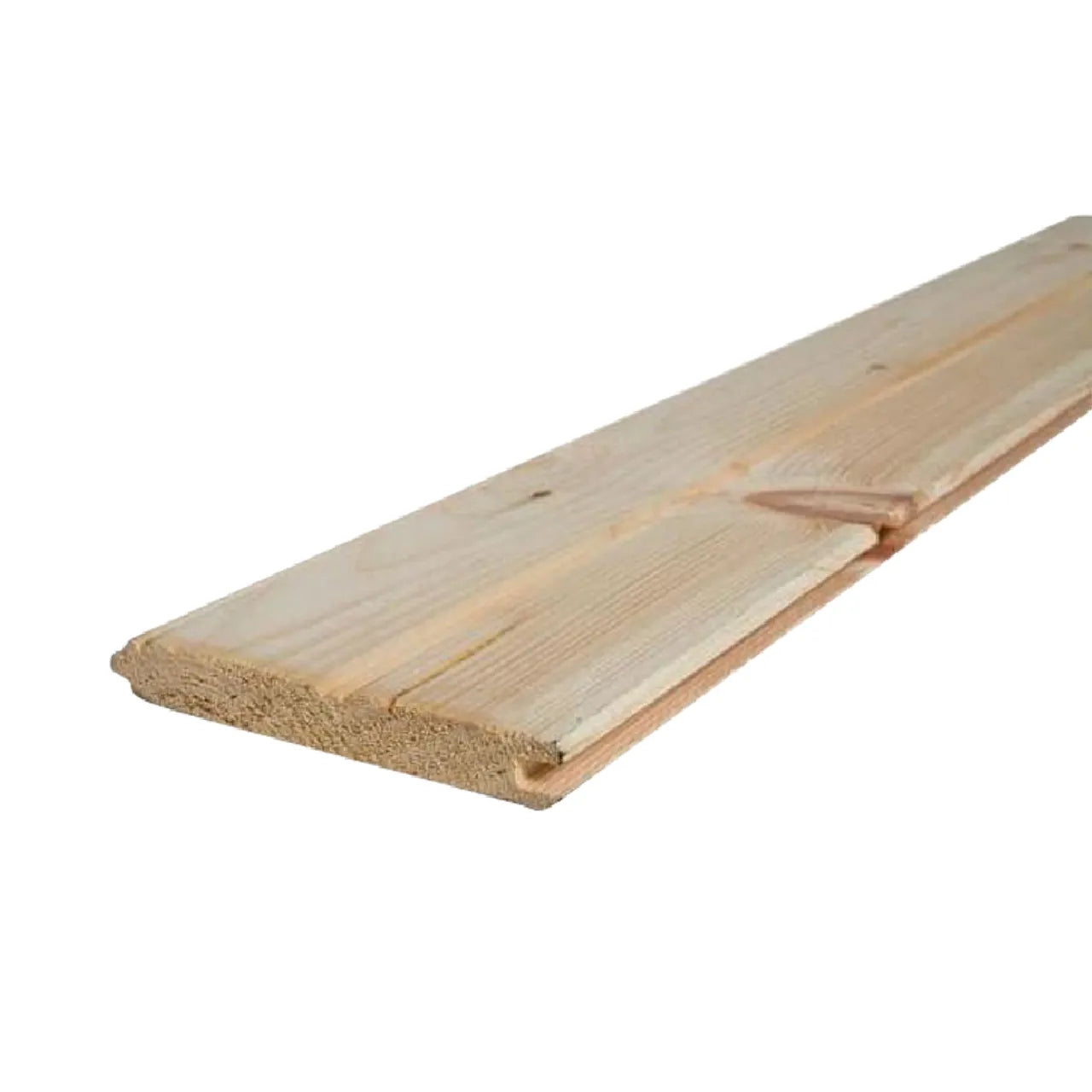 A 1 in. x 6 in. x 12 ft. Go Build Pattern Whitewood Board - Tongue & Groove, premium lumber, is shown diagonally from a low angle against a white background. Brand: Go Build, The Fastest Way To Build.